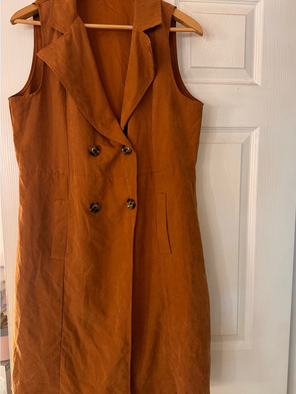 Sleeveless Double-Breasted Midi Dress in Rust